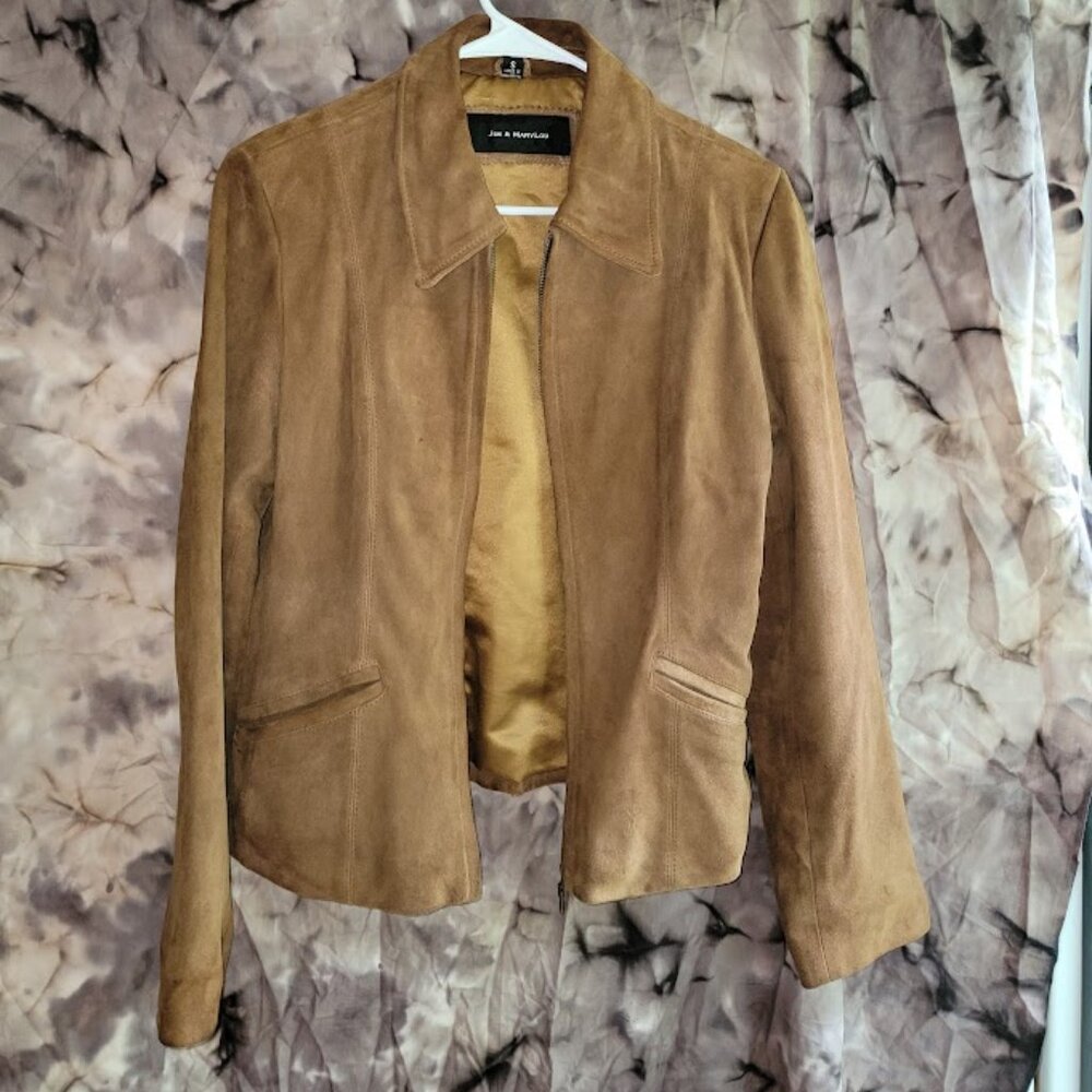 Vintage 90s Butter Soft Suede Leather Jacket Brown Tan Jim and MaryLou S
